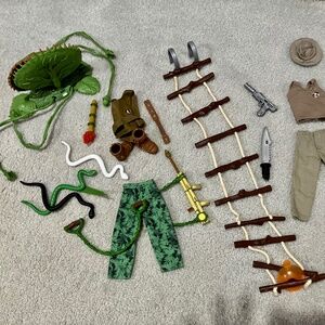 Action Man Bridge kit, Venus Fly trap,  2 outfits, plus miscellaneous pieces